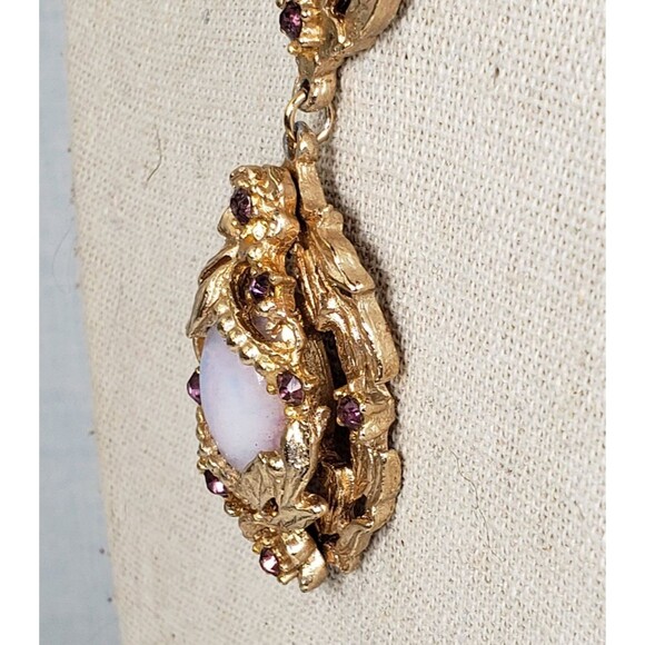 Vintage Victorian Fire Opal & Purple Rhinestone Goldtone 15" Chocker Necklace - Picture 13 of 16